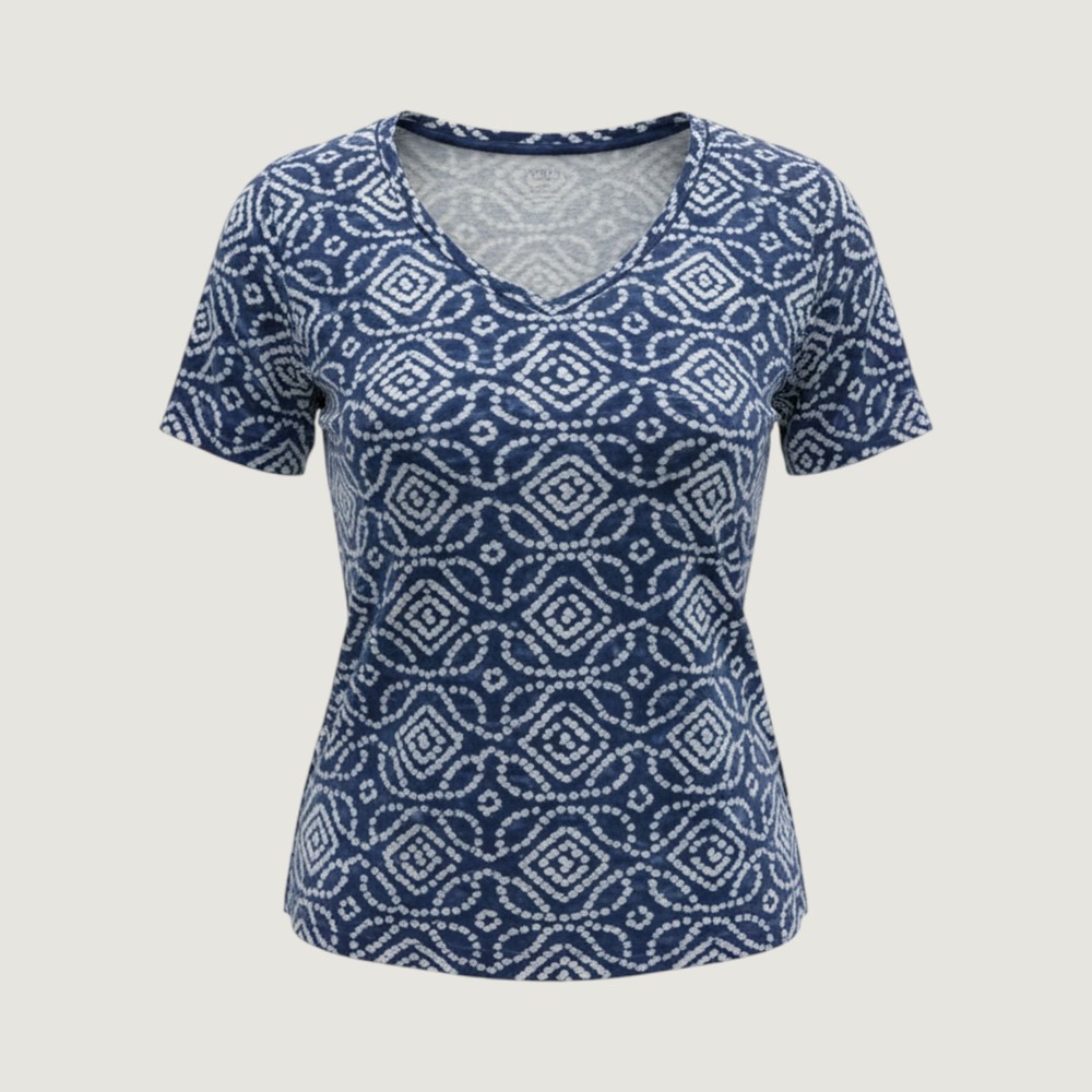 Lands End T-Shirt 2X Navy Blue White Shibori Geometric Supima Cotton Relaxed Fit